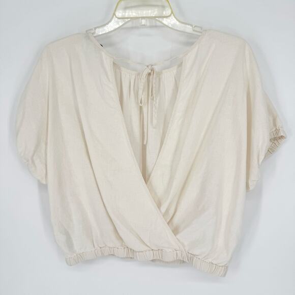 Madewell Linen-Blend Michele Bubble Top Open Tie Back In Lighthouse Cream Size S - Picture 11 of 13